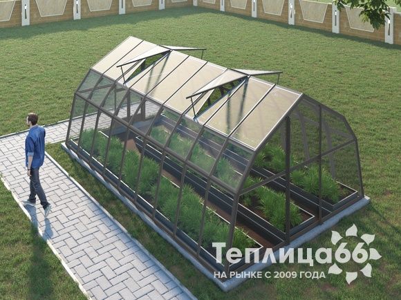 Теплица Рада Дунай под стекло, 3,5х6 метра, графитовая